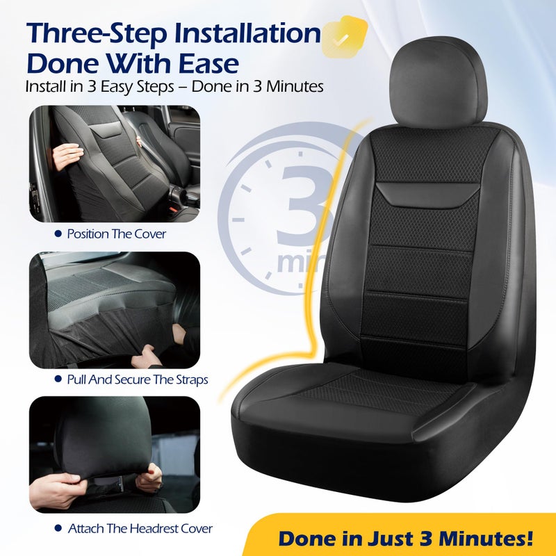 kingphenix 2 Pack Front Memory Foam Leather Car Seat Covers  Breathable 4D Mesh  Easy Install Automotive Seat Protectors  Airbag Compatible  Universal Fit for Cars  Trucks  Vans  SUV - Black - Image 5